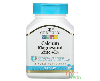 Calcium Magnesium Zinc + D3 21st Century, 90 药片